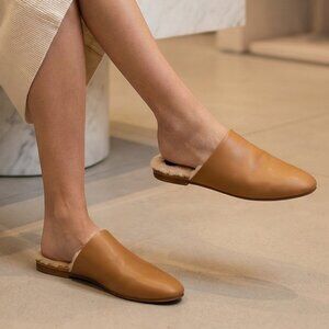 $150 TKEES Women's Ines shearling mules genuine leather rubber souls 9B